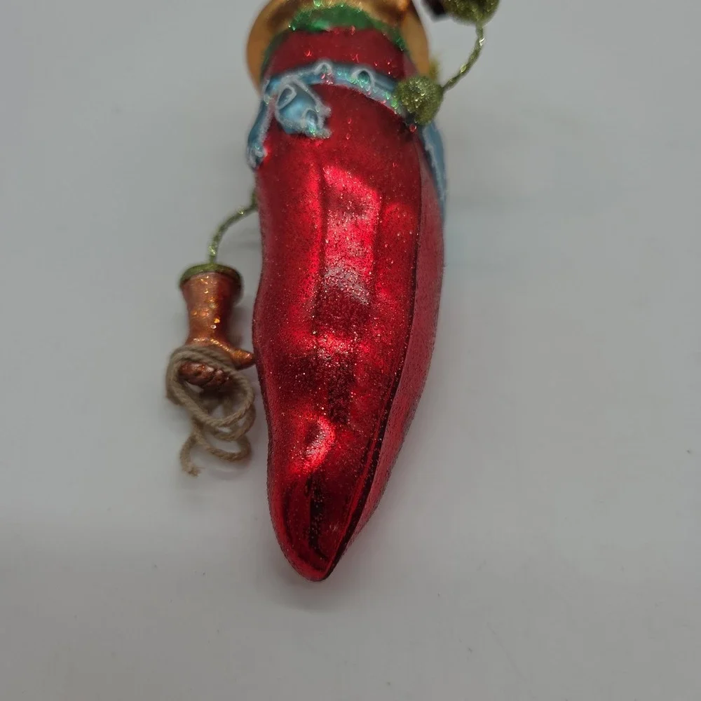 Red Hot Chili Pepper Cowboy Ornament Blown Glass Christmas Tree Decor Festive